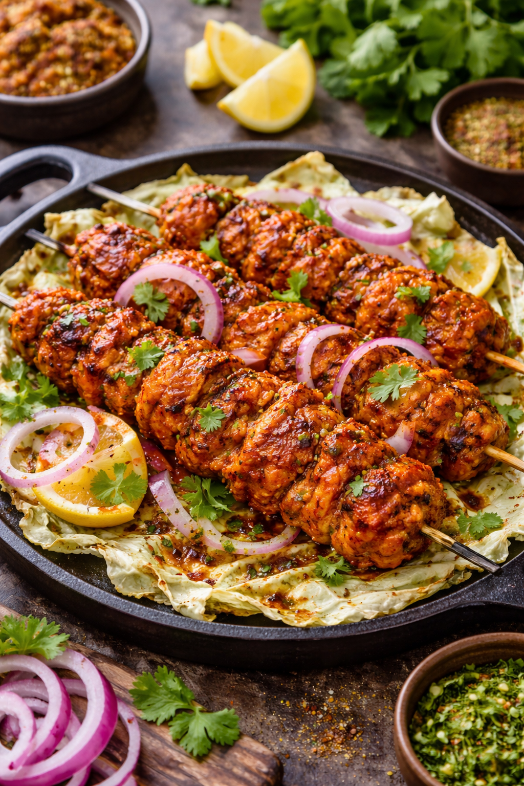 Grilled Tawa soya chaap with garnish