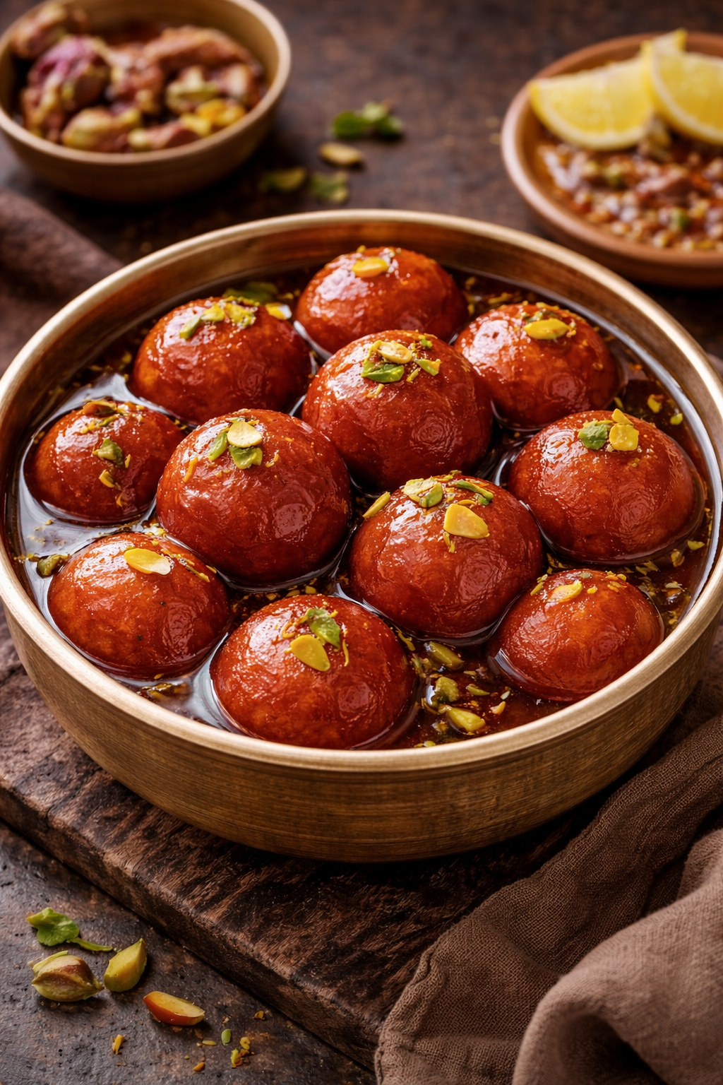 Gulab Jamuns with saffron and pistachios